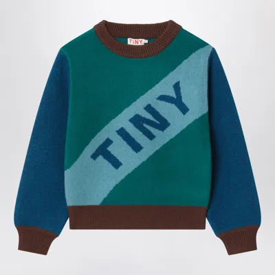 Tiny Cottons Mini Colour-block Sweater With Intarsia Lettering Logo In Multi