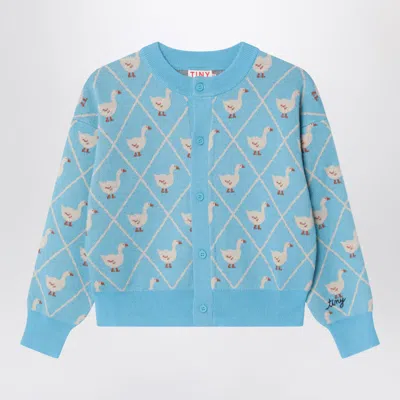 Tiny Cottons Mini Goose Motif Wool-blend Cardigan In Multicolor