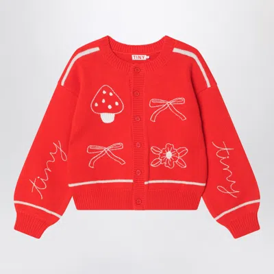 Tiny Cottons Mini Red Round-neck Wool Cardigan For Women