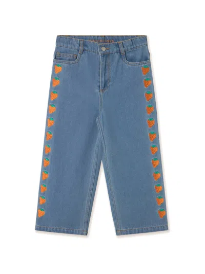 Tiny Cottons Strawberry-embroidered Jeans In Blue