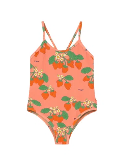 Tiny Cottons Strawberry-print Swimsuit In Orange