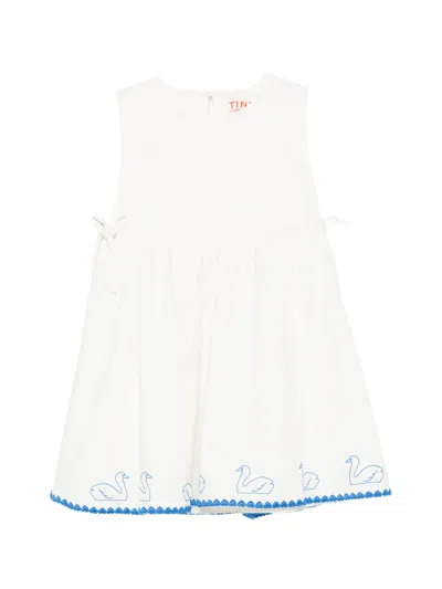Tiny Cottons Swan-embroidered Sleeveless Dress In Neutral