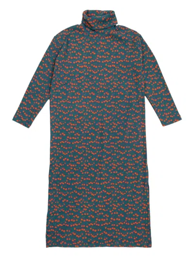 Tiny Cottons Turtleneck Cherry-print Casual Dress In Blue