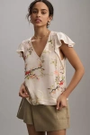 Tiny Flutter-sleeve Embroidered Top In Multicolor