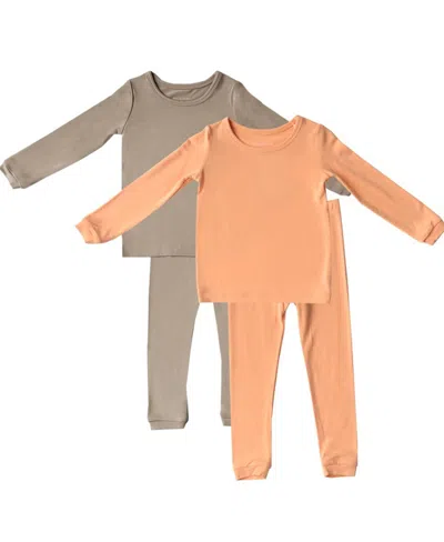 Tiny Knot Co. Baby Boys And Girls 4-piece Long Sleeve Pajama Set In Apricute,canyon