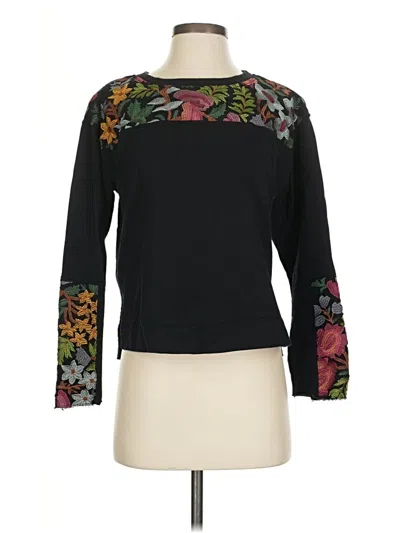 Pre-owned Tiny Long Sleeve Top Black Floral Pattern Boatneck Tops