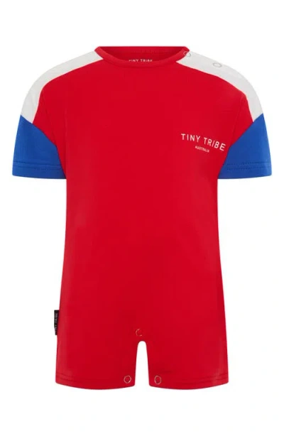 Tiny Tribe Babies'  Core Colorblock Cotton Romper In Red