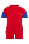 Tiny Tribe Core Colorblock Cotton Romper In Red