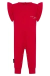 Tiny Tribe Core Ruffle Shoulder Cotton Jersey Romper In Red