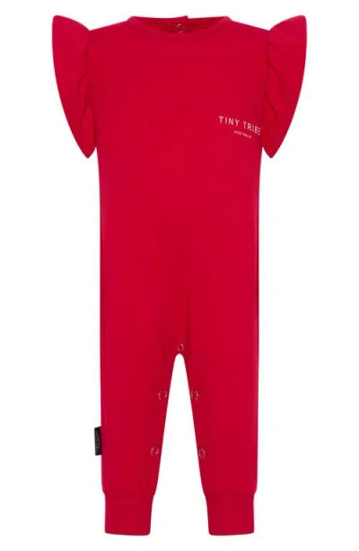 Tiny Tribe Babies'  Core Ruffle Shoulder Cotton Jersey Romper In Red