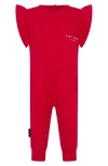 Tiny Tribe Core Ruffle Shoulder Cotton Jersey Romper In Red