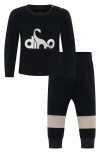 Tiny Tribe Dinosaur Cotton Graphic Sweatshirt & Joggers Set In Black