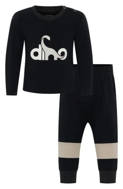 Tiny Tribe Babies'  Dinosaur Cotton Graphic Sweatshirt & Joggers Set In Black