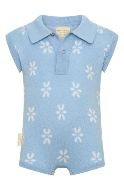 Tiny Tribe Babies'  Floral Polo Romper In Blue