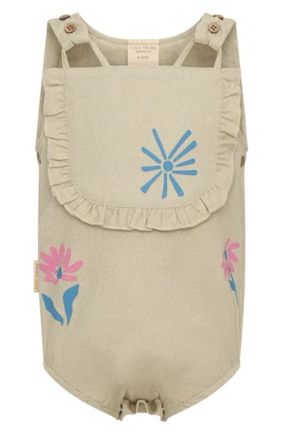 Tiny Tribe Babies'  Floral Print Cotton Overalls In Brown