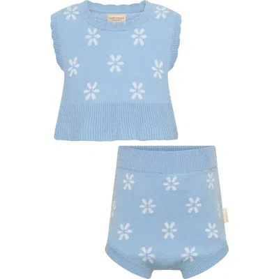 Tiny Tribe Babies'  Flower Knit Top & Shorts Set In Blue