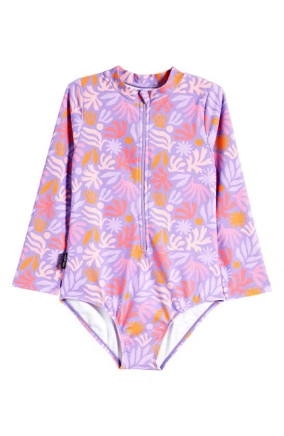 Tiny Tribe Kids' Abstract Shape Long Sleeve One-piece Swimsuit In Purple