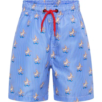 Tiny Tribe Kids' Banana Stripe Swim Trunks In Blue