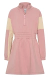 Tiny Tribe Kids' Celestial Colorblock Long Sleeve Half Zip Cotton Sweatshirt Dress In Pink Multi