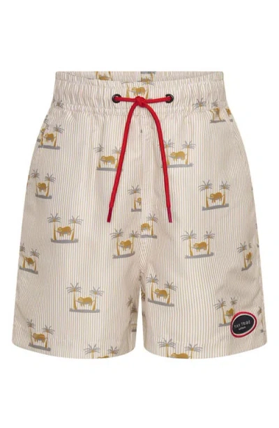 Tiny Tribe Kids' Chillin' Stripe Upf 50+ Swim Trunks In Neutral