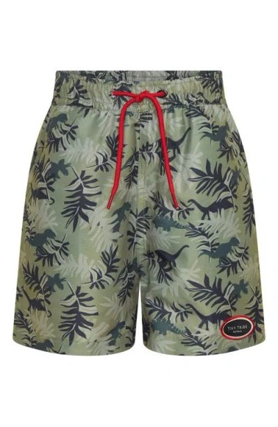 Tiny Tribe Kids' Dino Park Upf 50+ Swim Trunks In Green