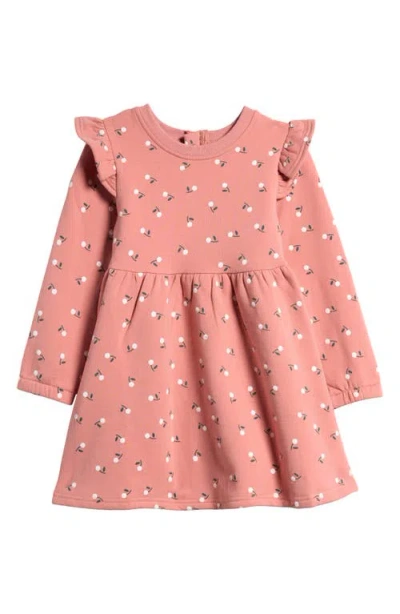 Tiny Tribe Kids' Fruit Print Long Sleeve Cotton Sweatshirt Dress In Dusty Rose