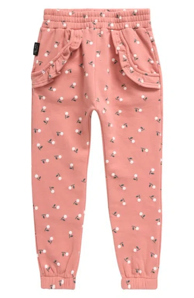 Tiny Tribe Kids' Fruit Print Ruffle Accent Cotton Sweatpants In Dusty Rose
