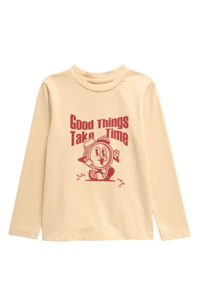 Tiny Tribe Kids' Good Things Take Time Long Sleeve Cotton Blend T-shirt In Cream