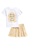 TINY TRIBE KIDS' GROW WITH THE FLOW COTTON GRAPHIC T-SHIRT & FLORAL SKIRT SET