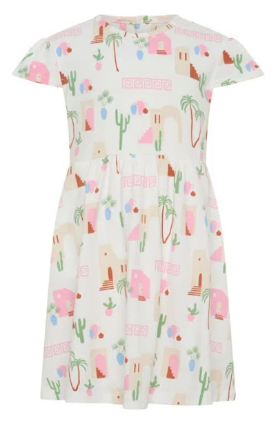 Tiny Tribe Kids' Mediterranean Print Cap Sleeve Cotton Dress