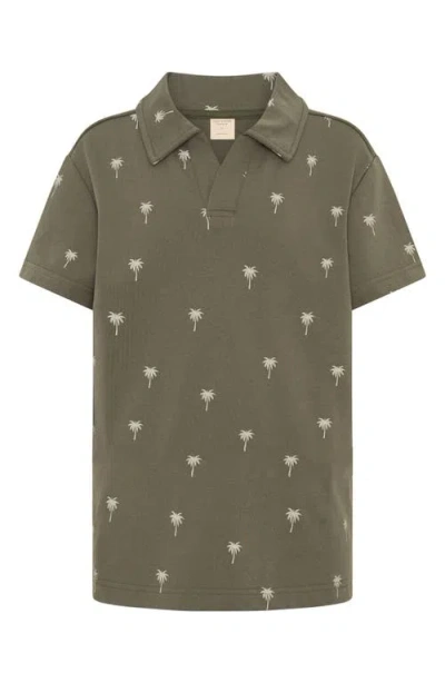 Tiny Tribe Kids' Palm Tree Print Polo In Gray