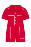 Tiny Tribe Kids' Piped Cotton Romper In Red