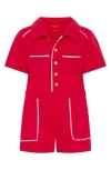 Tiny Tribe Kids' Piped Cotton Romper In Red