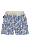 Tiny Tribe Kids' Sketch Print Pull-on Shorts In Light Grey/ Blue Grid