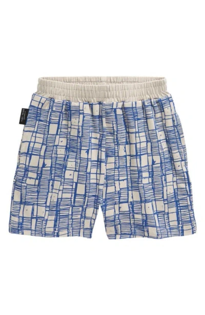 Tiny Tribe Kids' Sketch Print Pull-on Shorts In Light Grey/ Blue Grid