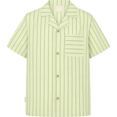 Tiny Tribe Kids' Stripe Camp Shirt In Green