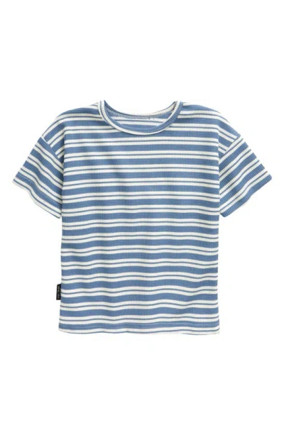 Tiny Tribe Kids' Stripe Waffle Knit T-shirt In Blue Stripe