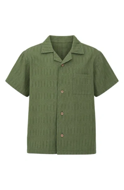 Tiny Tribe Kids' Textured Cotton Camp Shirt In Green