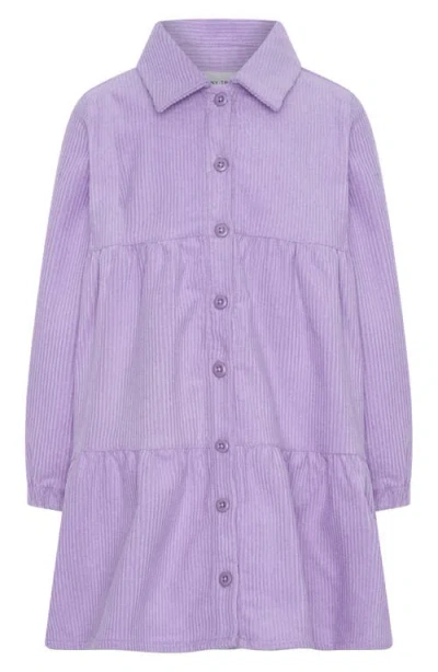 Tiny Tribe Kids' Waterfall Long Sleeve Cotton Corduroy Shirtdress In Lilac