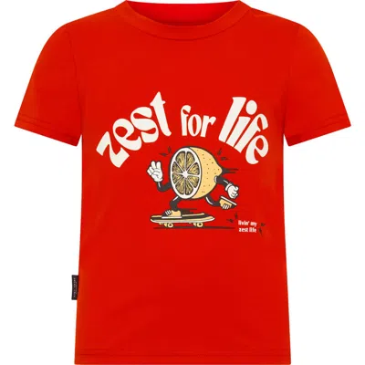 Tiny Tribe Kids' Zest For Life Cotton Graphic T-shirt In Red