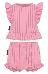 Tiny Tribe Lolly Stripe Frill Cotton Top & Shorts Set In Pink