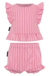 Tiny Tribe Lolly Stripe Frill Cotton Top & Shorts Set In Pink