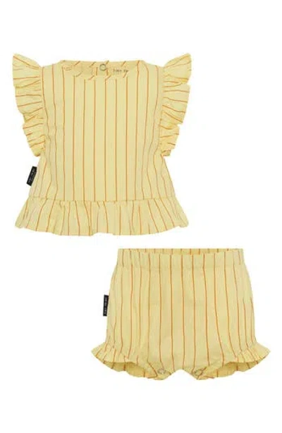 Tiny Tribe Babies'  Lolly Stripe Ruffle Cotton Top & Bloomers Set In Yellow