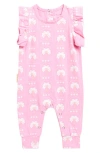 Tiny Tribe Palm Ruffle Stretch Cotton Romper In Pink