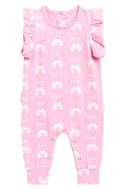 Tiny Tribe Babies'  Palm Ruffle Stretch Cotton Romper In Pink