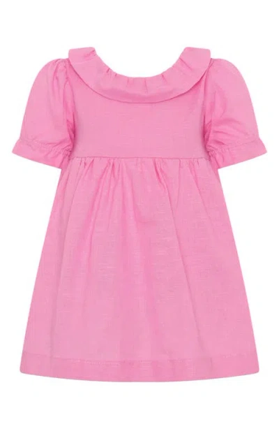 Tiny Tribe Puff Sleeve Cotton & Linen Babydoll Dress In Pink