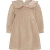 Tiny Tribe Ruffle Collar Long Sleeve Cotton Blend Corduroy Dress In Brown