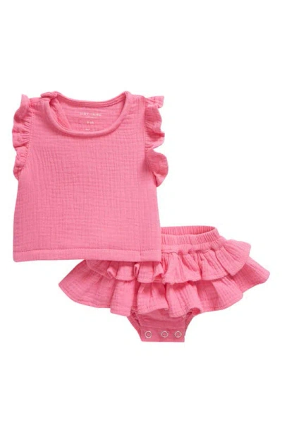 Tiny Tribe Babies' Ruffle Cotton Gauze Tank & Shorts Set In Hot Pink