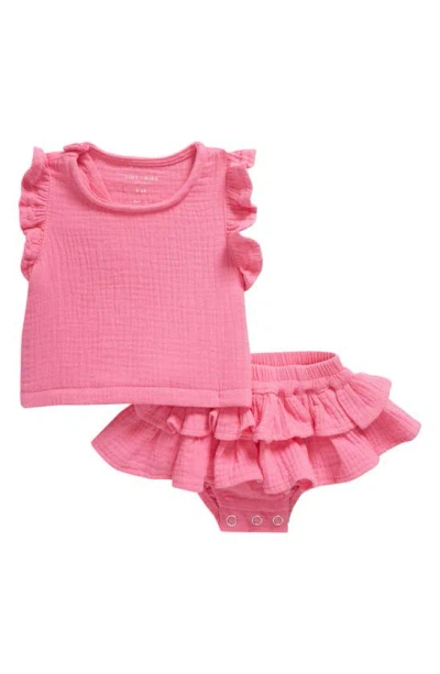 Tiny Tribe Babies'  Ruffle Cotton Gauze Tank & Shorts Set In Hot Pink