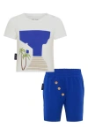 Tiny Tribe Santorini Cotton Graphic T-shirt & Colorblock Shorts Set